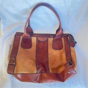 FOSSIL Dark and Light Brown Leather Tote / Satchel / Purse / Bag